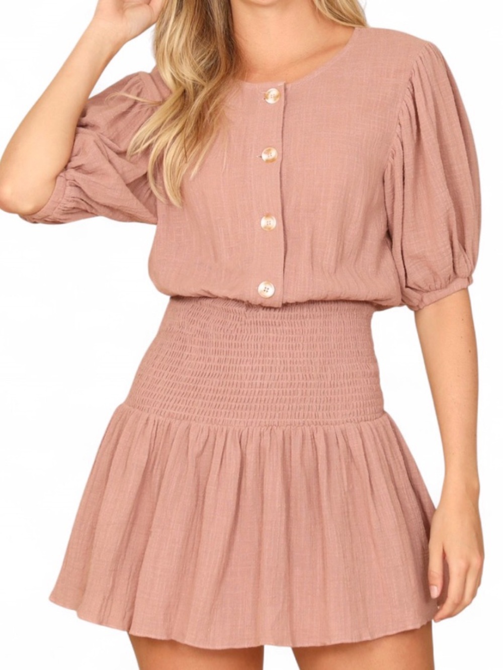 Pink Smocked Waist Dress
